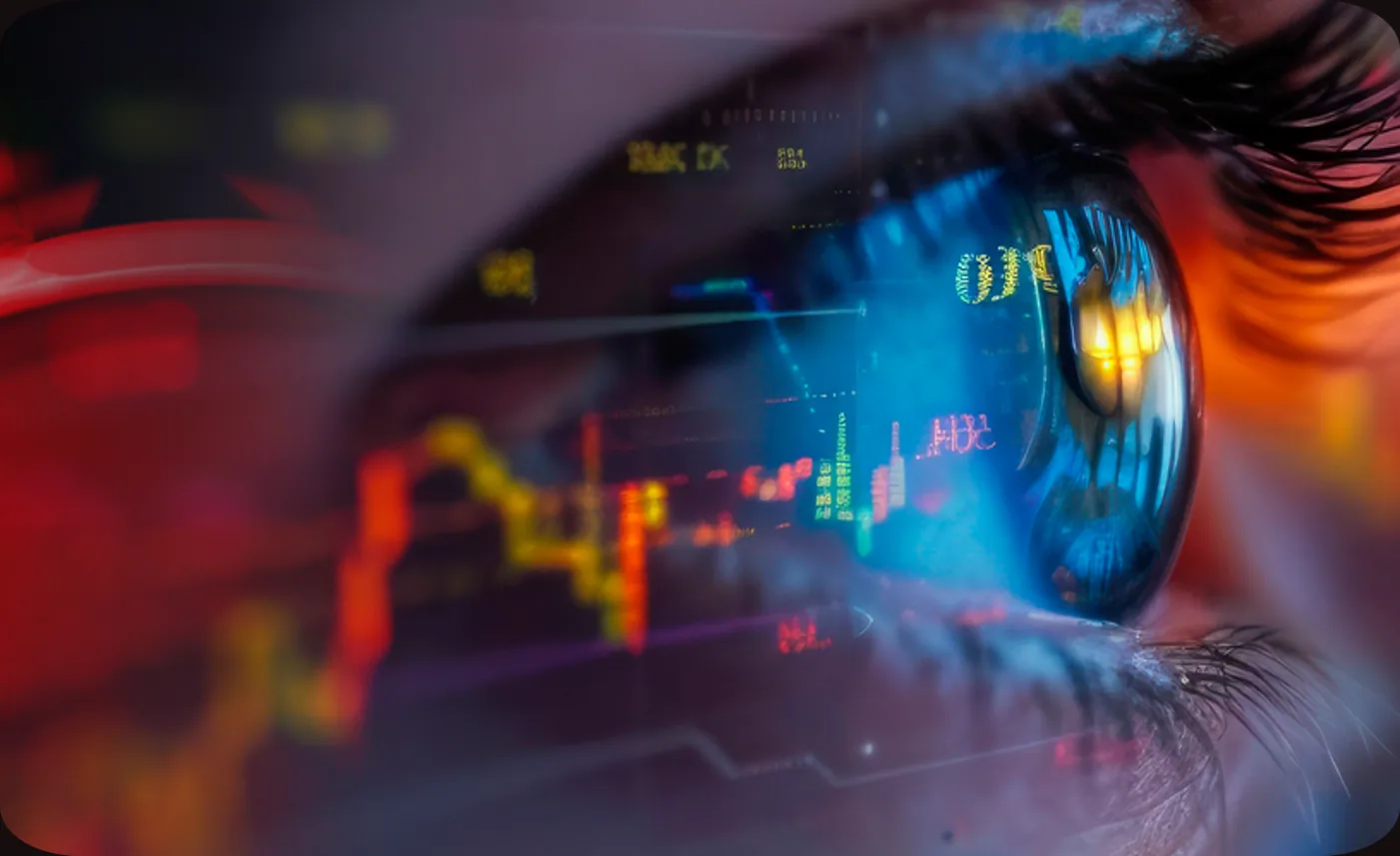 Primer plano de un ojo con superposición de datos digitales